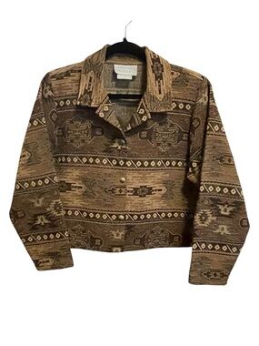 Vintage Western Cropped Tapestry Jacket Southwestern Blazer Stampede Sz Small